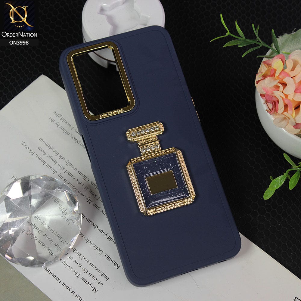 Oppo A57 4G 2022 Cover - Blue - New Electroplating Camera Ring  Soft Silicon Case With Shiny Rime Stones Mobile Stand