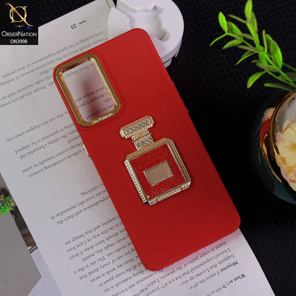 Vivo V23e Cover - Red - New Electroplating Camera Ring  Soft Silicon Case With Shiny Rime Stones Mobile Stand