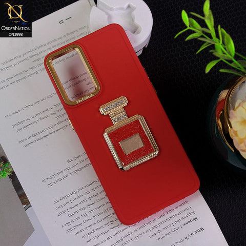 Vivo V23e Cover - Red - New Electroplating Camera Ring  Soft Silicon Case With Shiny Rime Stones Mobile Stand