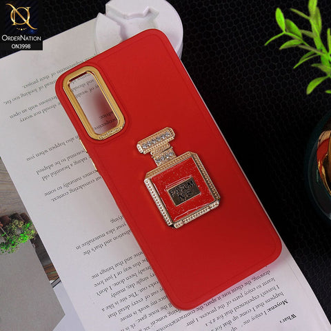 Vivo Y20 Cover - Red - New Electroplating Camera Ring  Soft Silicon Case With Shiny Rime Stones Mobile Stand