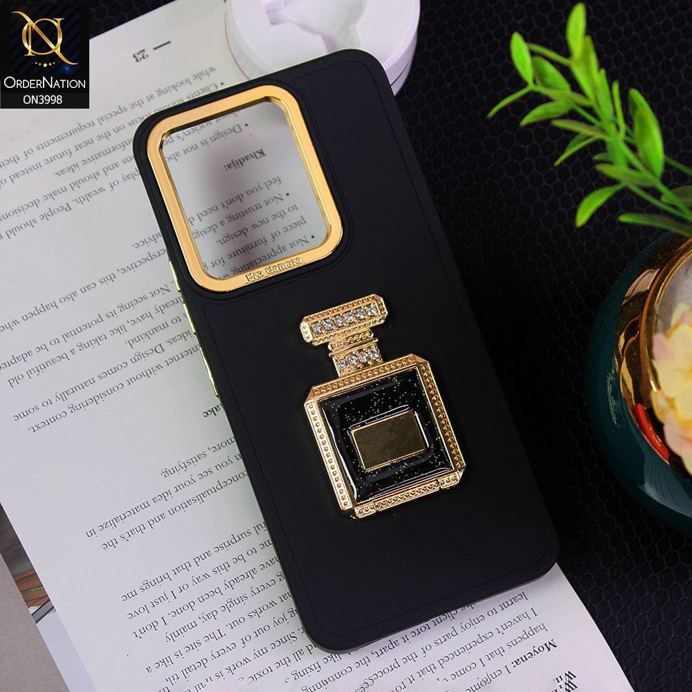 Vivo Y35 Cover - Black - New Electroplating Camera Ring  Soft Silicon Case With Shiny Rime Stones Mobile Stand