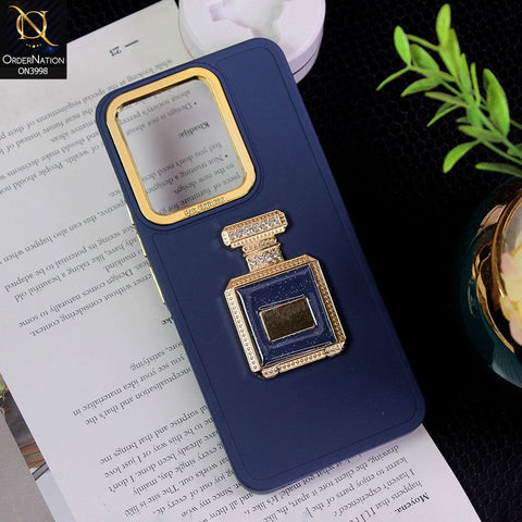 Vivo Y35 Cover - Blue - New Electroplating Camera Ring  Soft Silicon Case With Shiny Rime Stones Mobile Stand