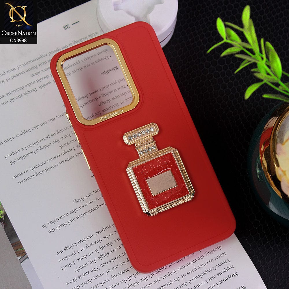 Vivo Y35 Cover - Red - New Electroplating Camera Ring  Soft Silicon Case With Shiny Rime Stones Mobile Stand