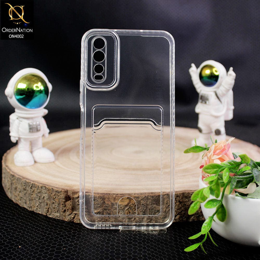 Vivo Y20 Cover - Transparent - Soft 4D Design Smart Pocket Card Holder Transparent Clear Soft Case