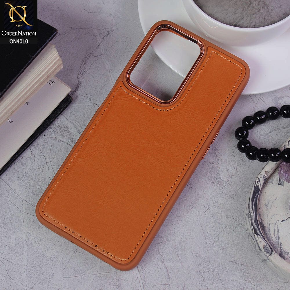 OnePlus Nord N300 Cover - Mustard - New Electroplated Camera Ring Leather Texture Soft Silicone Case