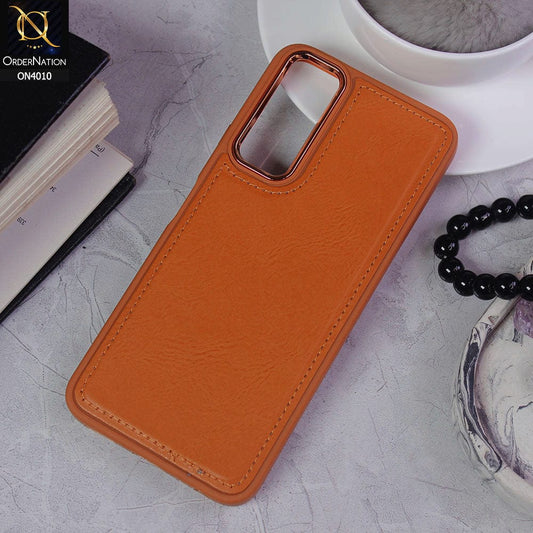 Vivo Y20i Cover - Mustard - New Electroplated Camera Ring Leather Texture Soft Silicone Case