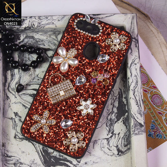 Oppo A5s Cover - Red - New Bling Bling Sparkle 3D Flowers Shiny Glitter Texture Protective Case