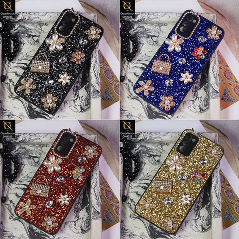Oppo A54 4G Cover - Blue - New Bling Bling Sparkle 3D Flowers Shiny Glitter Texture Protective Case