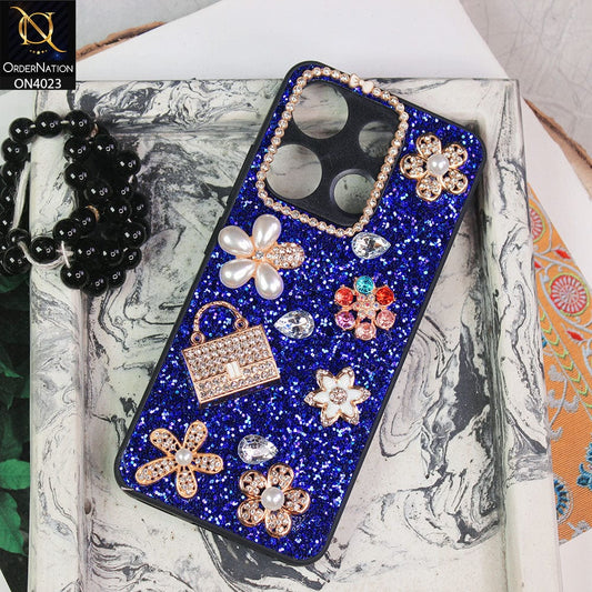 Tecno Spark Go 2023 Cover - Blue - New Bling Bling Sparkle 3D Flowers Shiny Glitter Texture Protective Case