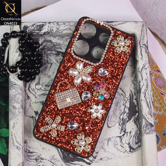 Tecno Spark Go 2023 Cover - Red - New Bling Bling Sparkle 3D Flowers Shiny Glitter Texture Protective Case