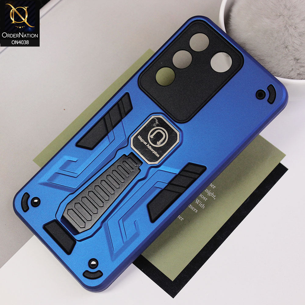 Vivo V27e Cover - Blue - Luxury Hybrid Shockproof Magnet Adsorption Stand Case