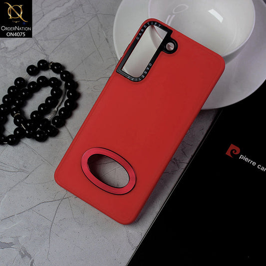 Samsung Galaxy S21 FE 5G Cover - Red - New Soft Silicon Fashion Case With Fancy Camera Ring & Logo Hole