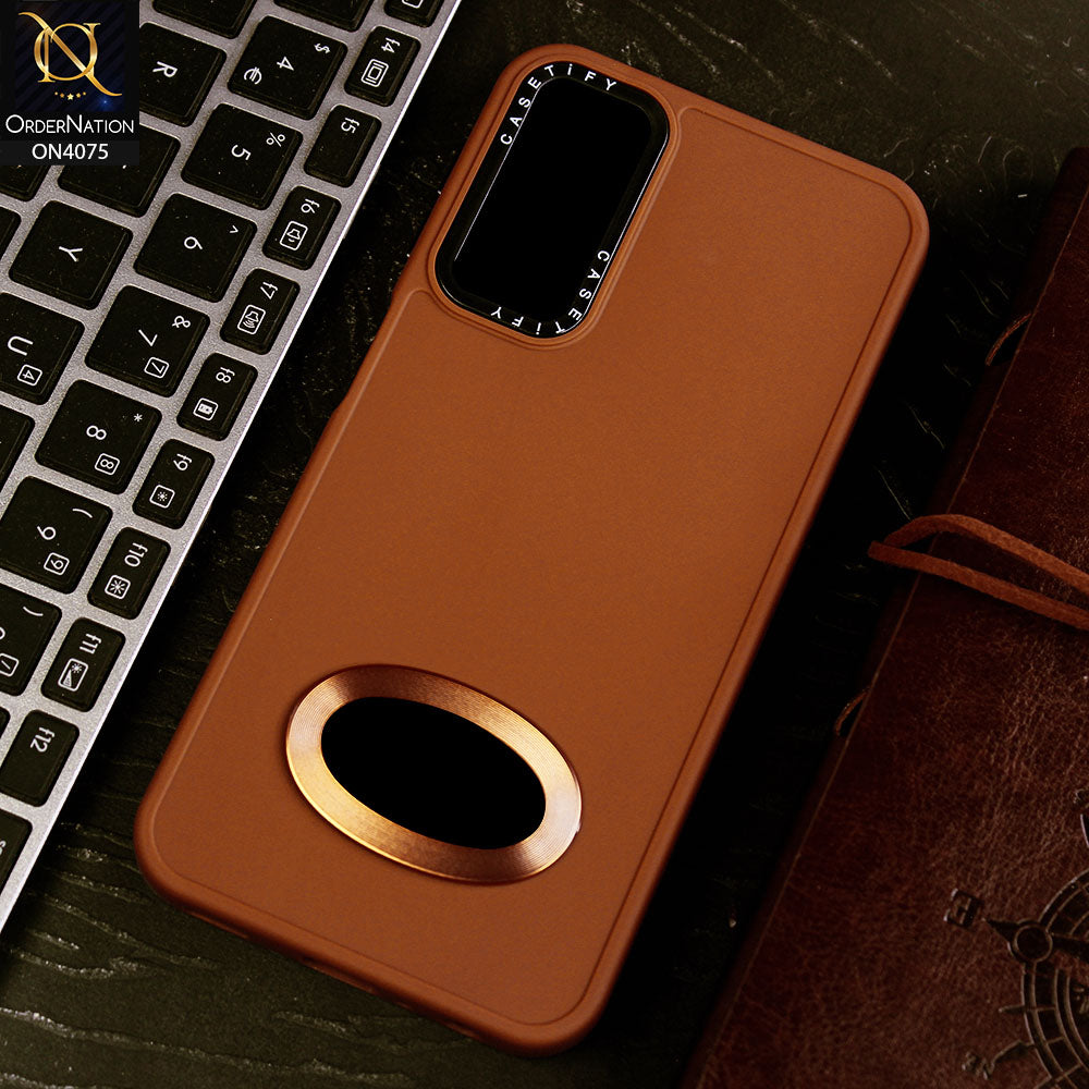 Samsung Galaxy A24 4G Cover - Brown - New Soft Silicon Fashion Case With Fancy Camera Ring & Logo Hole