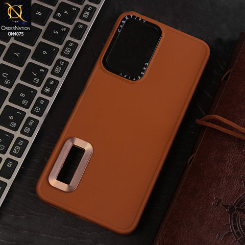 Vivo V23e Cover - Brown - New Soft Silicon Fashion Case With Fancy Camera Ring & Logo Hole