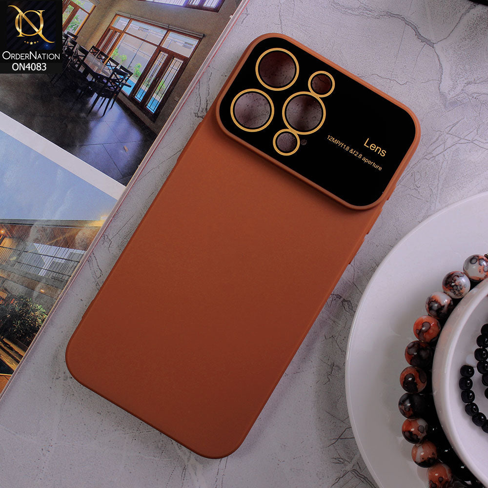 iPhone 15 Pro Max Cover - Brown - Glass Lense Ultra Camera Protection Soft Silicon Case
