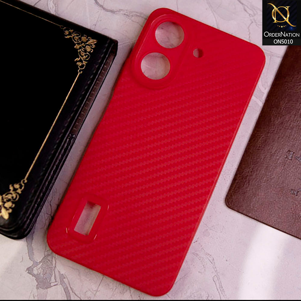 Xiaomi Redmi 13C Cover - Red - New Carbon Fiber Ultra Thin Matte Soft Case With Logo Hole