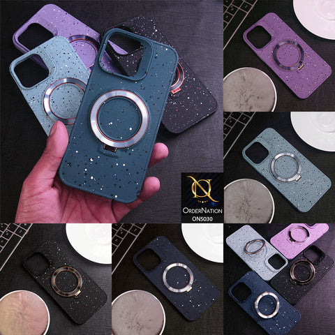 iPhone 14 Pro Max Cover - Blue - Trendy Color Splash Polka Dots Soft Case With Metal Round Kick Stand