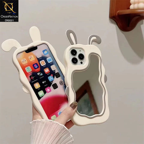 iPhone 15 Pro Max Cover - Gray - 360-Degree Protection Cute Cartoon Bunny Mirror Soft Silicone Case