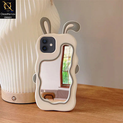 iPhone 11 Cover - Gray - 360-Degree Protection Cute Cartoon Bunny Mirror Soft Silicone Case