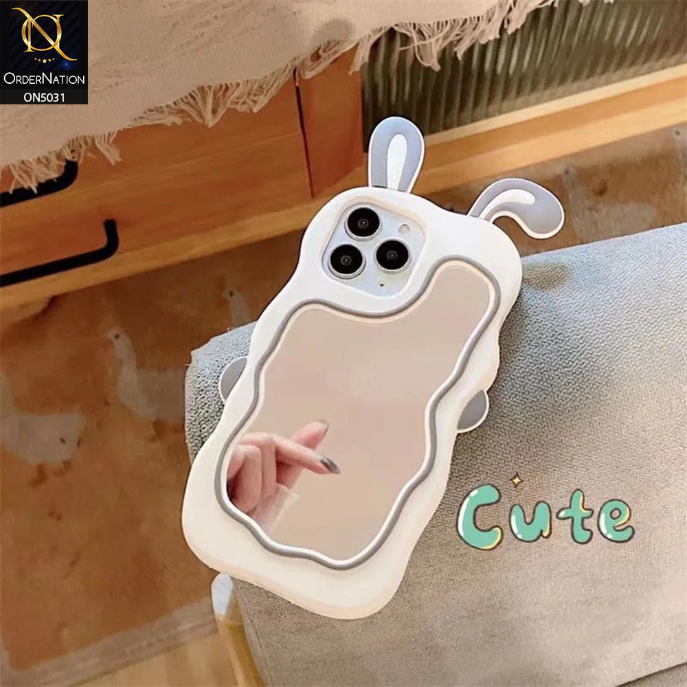 iPhone 11 Pro Max Cover - Gray - 360-Degree Protection Cute Cartoon Bunny Mirror Soft Silicone Case