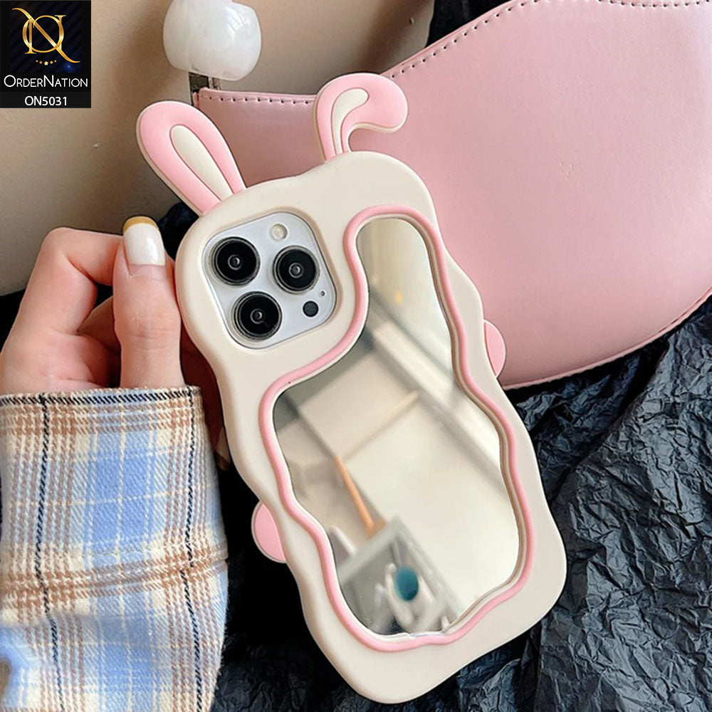 iPhone 12 Pro Max Cover - Pink - 360-Degree Protection Cute Cartoon Bunny Mirror Soft Silicone Case