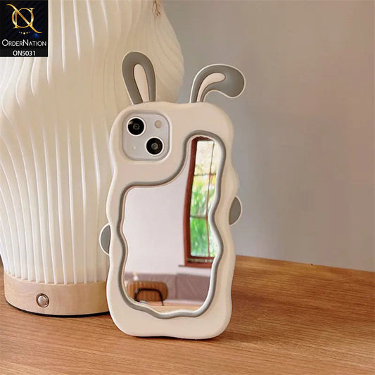 iPhone 15 Cover - Gray - 360-Degree Protection Cute Cartoon Bunny Mirror Soft Silicone Case