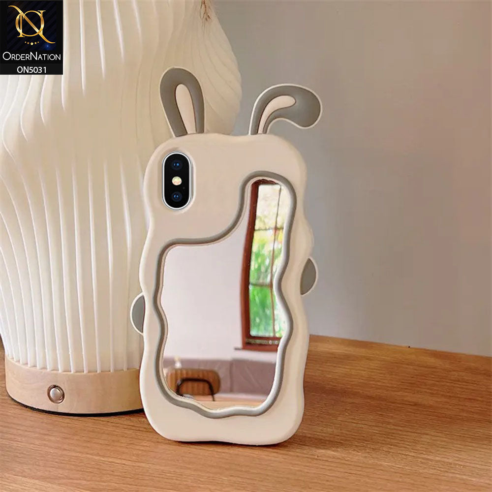 iPhone XS / X Cover - Gray - 360-Degree Protection Cute Cartoon Bunny Mirror Soft Silicone Case