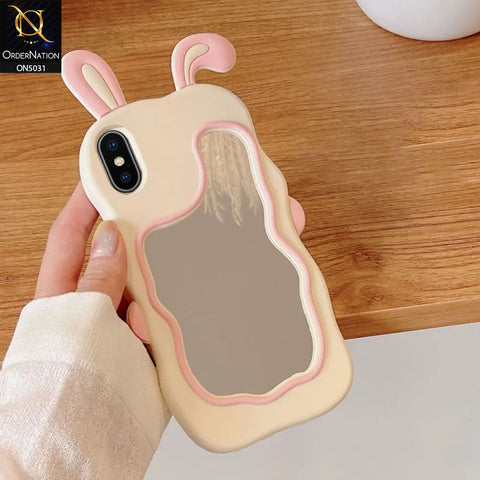 iPhone XS / X Cover - Pink - 360-Degree Protection Cute Cartoon Bunny Mirror Soft Silicone Case