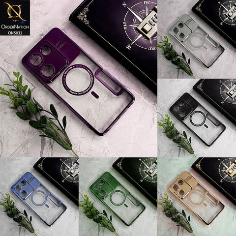 Infinix Smart 7 Plus Cover - Purple - New Electroplating Color Borders Camera Protection Magsafe Design Soft Transparent Case With Logo Hole