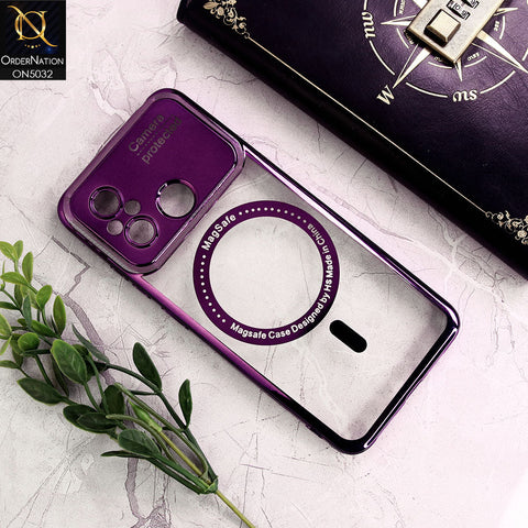 Xiaomi Redmi 12C Cover - Purple - New Electroplating Color Borders Camera Protection Magsafe Design Soft Transparent Case With Logo Hole