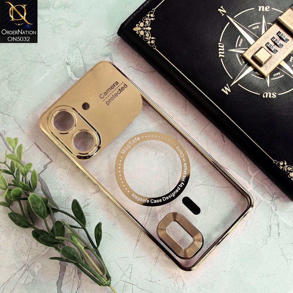 Xiaomi Redmi 13C Cover - Golden - New Electroplating Color Borders Camera Protection Magsafe Design Soft Transparent Case With Logo Hole