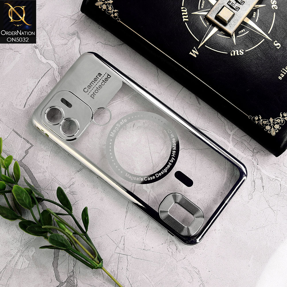 Xiaomi Redmi A2 Plus Cover - Silver - New Electroplating Color Borders Camera Protection Magsafe Design Soft Transparent Case With Logo Hole