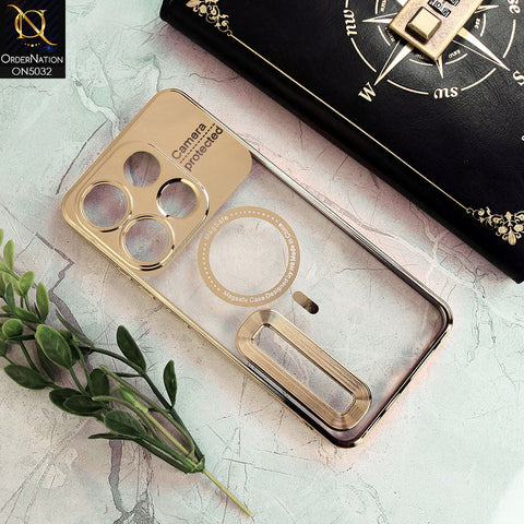 Infinix Smart 7 Plus Cover - Golden - New Electroplating Color Borders Camera Protection Magsafe Design Soft Transparent Case With Logo Hole