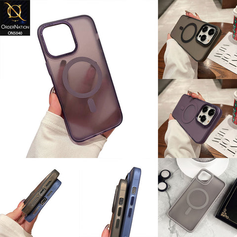 iPhone 13 Pro Max Cover - Purple - Magnetic Collection Color Matte Semi Transparent Soft Border Magsafe Case