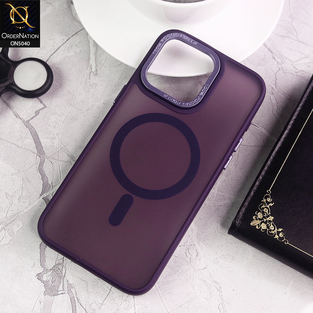 iPhone 15 Pro Max Cover - Purple - Magnetic Collection Color Matte Semi Transparent Soft Border Magsafe Case