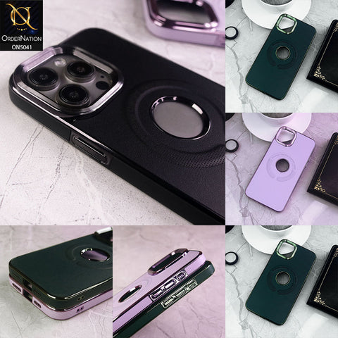 iPhone 11 Pro Max Cover - Purple - Wireless Charging Magnetic Sheet Electroplating Borders Leather Shockproof Soft Case