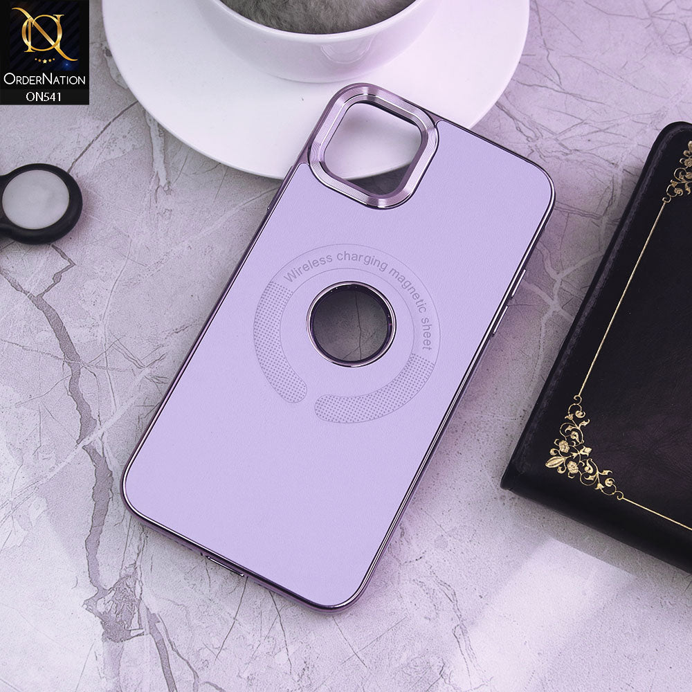 iPhone 12 Pro Cover - Purple - Wireless Charging Magnetic Sheet Electroplating Borders Leather Shockproof Soft Case