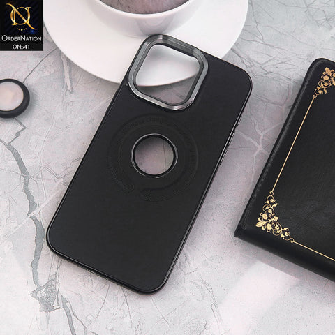 iPhone 13 Pro Max Cover - Black - Wireless Charging Magnetic Sheet Electroplating Borders Leather Shockproof Soft Case