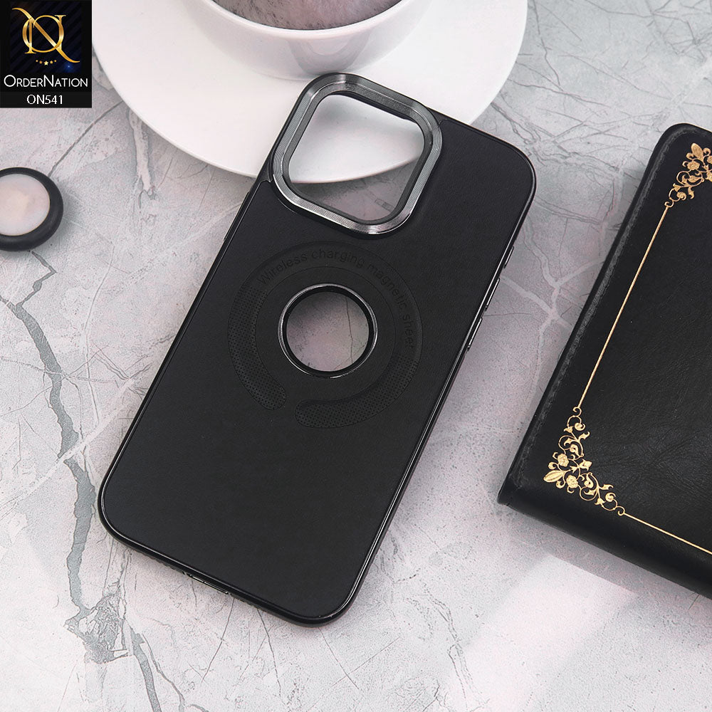 iPhone 14 Pro Max Cover - Black - Wireless Charging Magnetic Sheet Electroplating Borders Leather Shockproof Soft Case