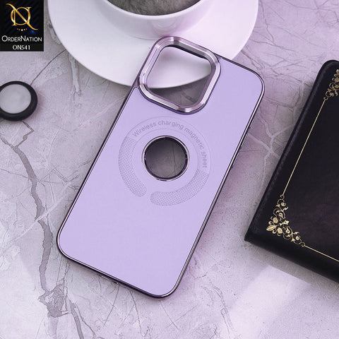 iPhone 14 Pro Max Cover - Purple - Wireless Charging Magnetic Sheet Electroplating Borders Leather Shockproof Soft Case