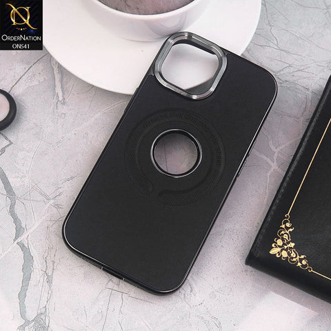 iPhone 15 Cover - Black - Wireless Charging Magnetic Sheet Electroplating Borders Leather Shockproof Soft Case