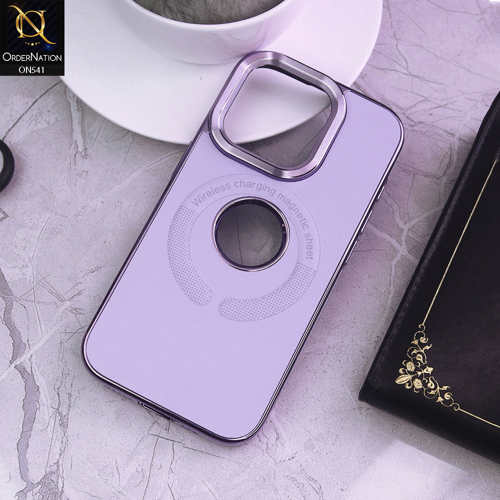 iPhone 15 Pro Cover - Purple - Wireless Charging Magnetic Sheet Electroplating Borders Leather Shockproof Soft Case