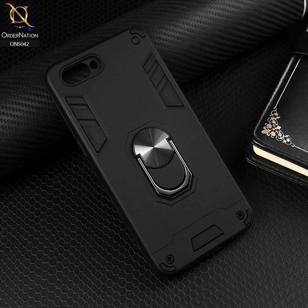 Oppo A11k Cover - Black - New Dual PC + TPU Hybrid Style Protective Soft Border Case With Kickstand Holder