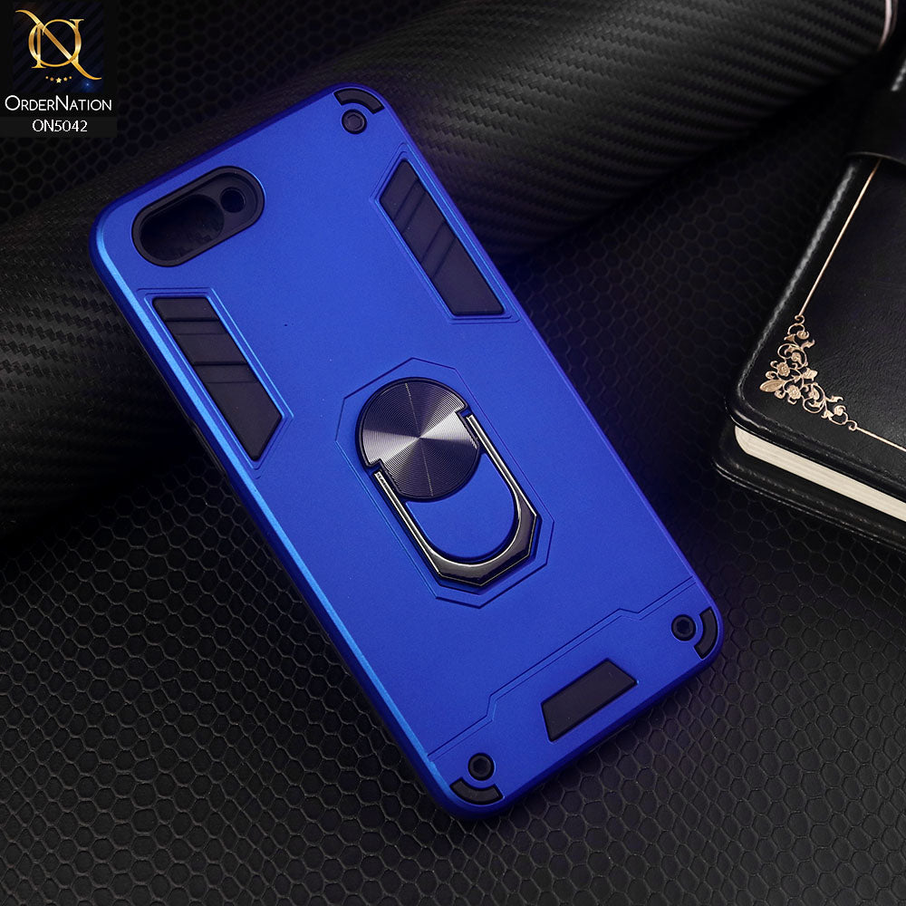 Oppo A12 Cover - Blue - New Dual PC + TPU Hybrid Style Protective Soft Border Case With Kickstand Holder