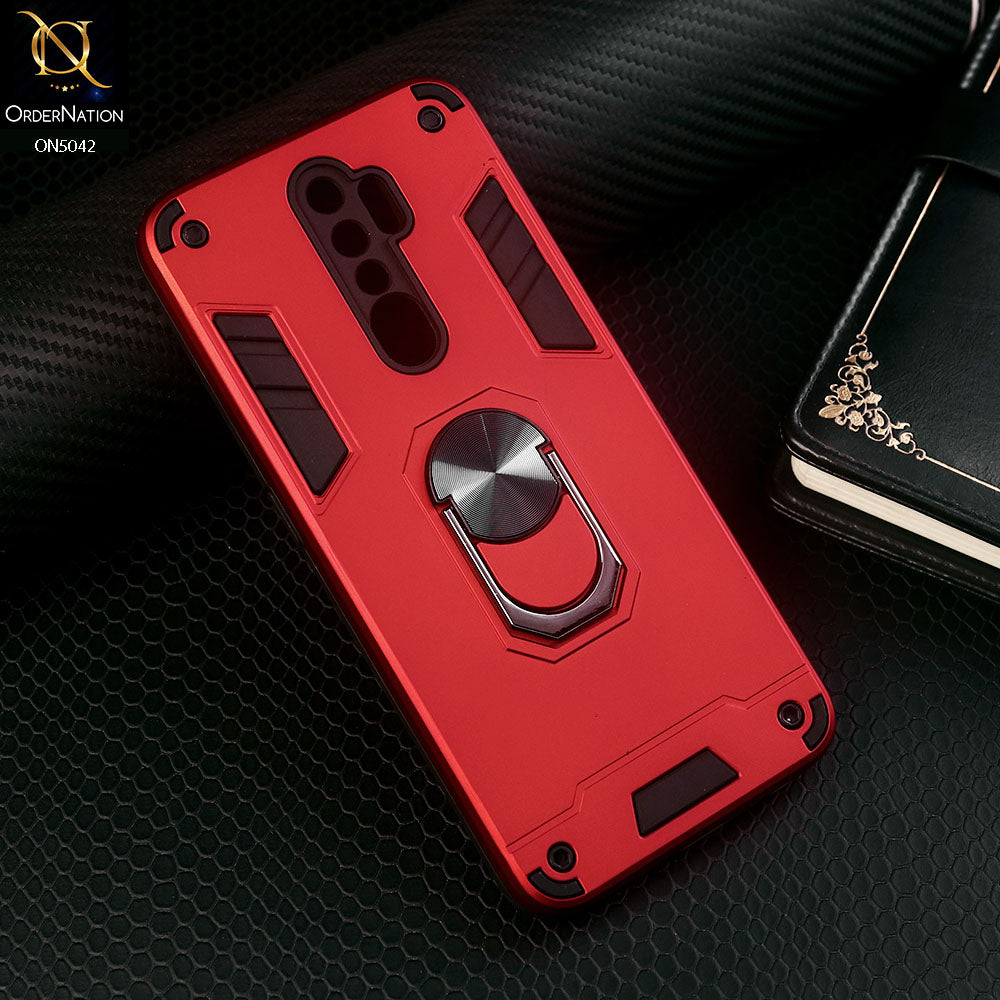 Oppo A9 2020 Cover - Red - New Dual PC + TPU Hybrid Style Protective Soft Border Case With Kickstand Holder