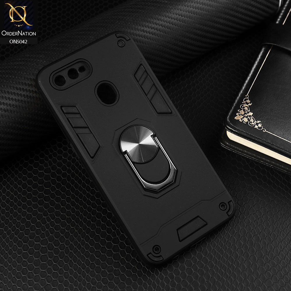 Oppo A11k Cover - Black - New Dual PC + TPU Hybrid Style Protective Soft Border Case With Kickstand Holder