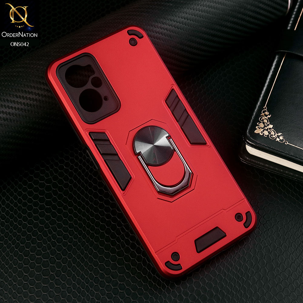 Oppo A96 4G Cover - Red - New Dual PC + TPU Hybrid Style Protective Soft Border Case With Kickstand Holder