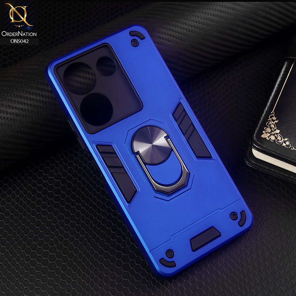 Tecno Camon 20 Pro Cover - Blue - New Dual PC + TPU Hybrid Style Protective Soft Border Case With Kickstand Holder