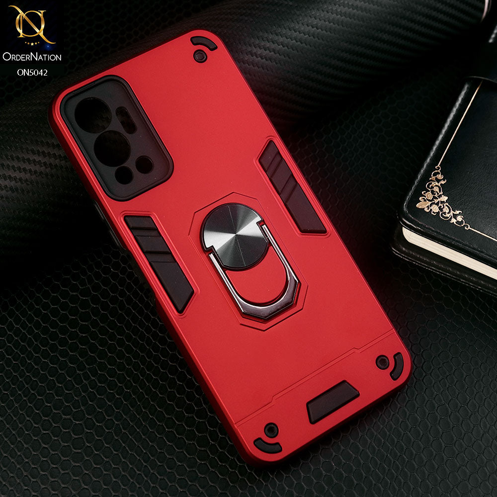 Infinix Hot 12 Cover - Red - New Dual PC + TPU Hybrid Style Protective Soft Border Case With Kickstand Holder