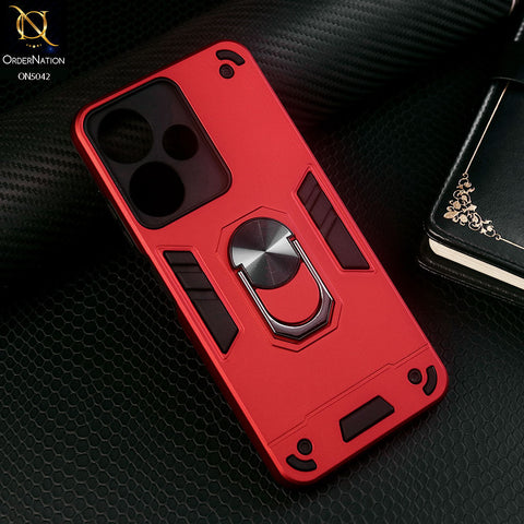 Infinix Hot 30 Play Cover - Red - New Dual PC + TPU Hybrid Style Protective Soft Border Case With Kickstand Holder